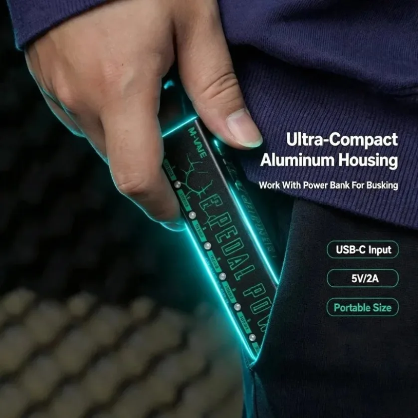 Alimentatore per Pedali Compatto a 8 Canali Isolato, Alimentazione DC 9V USB C, Protezione da Sovracorrente per Effetti di Chitarra e Basso