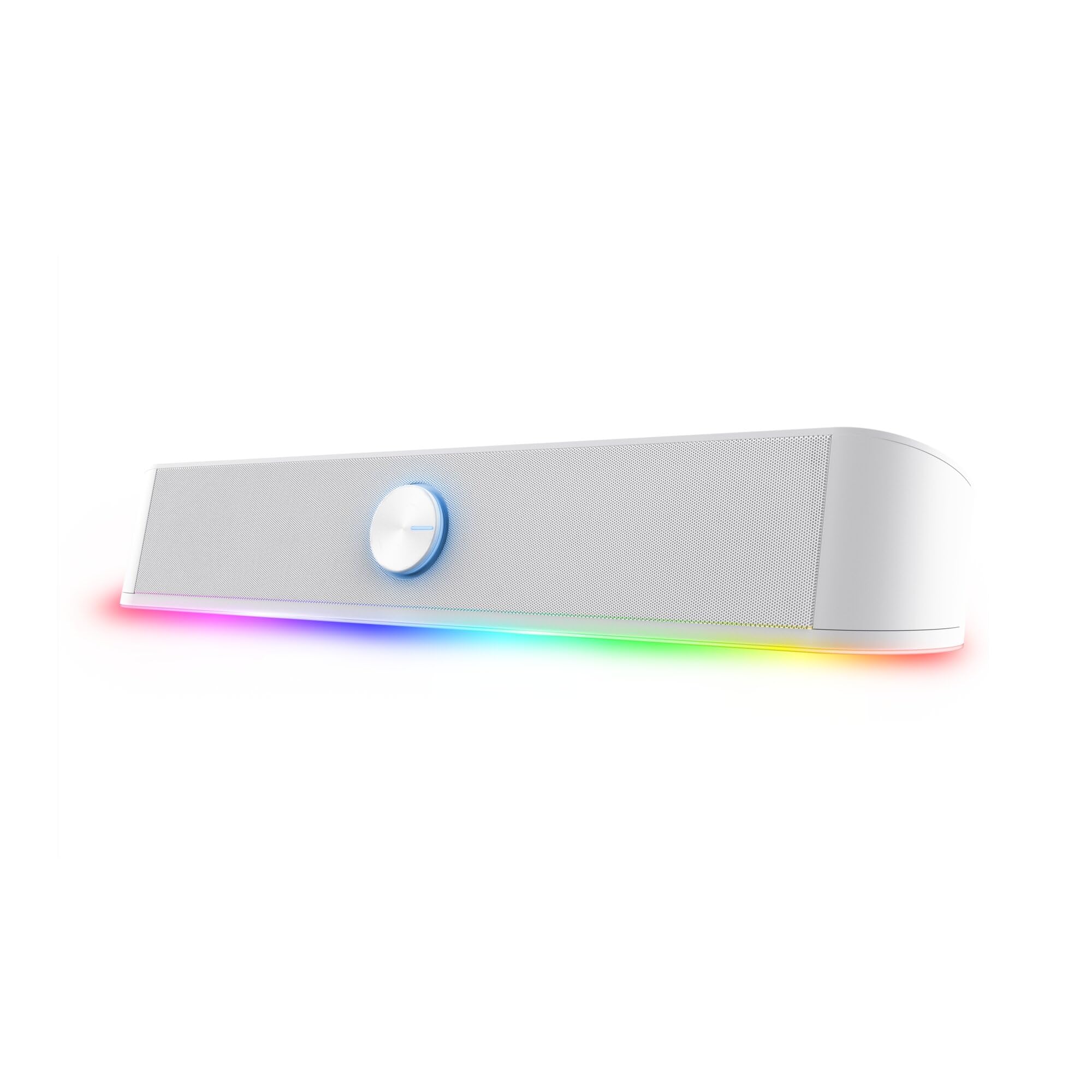GXTrust Rhox Soundbar PC Illuminata RGB, 12W Casse PC Stereo, Bianco | Speaker con Illuminazione Regolabile, Alimentazione USB, Jack 3.5 mm, Altoparlanti per Computer Laptop TV