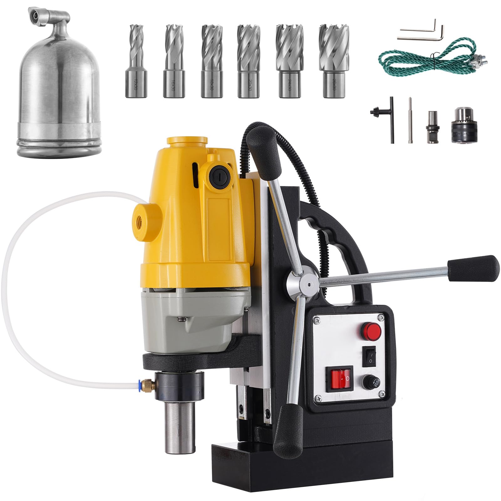 RICHRICH Trapano Magnetico 1100 W, Diametro del foro di 1-1/2 pollici (40 mm), Trapano a Colonna Magnetica MD40, 12000 N, 670 giri/min, con 6 frese anulari HSS, Sistema di perfora…