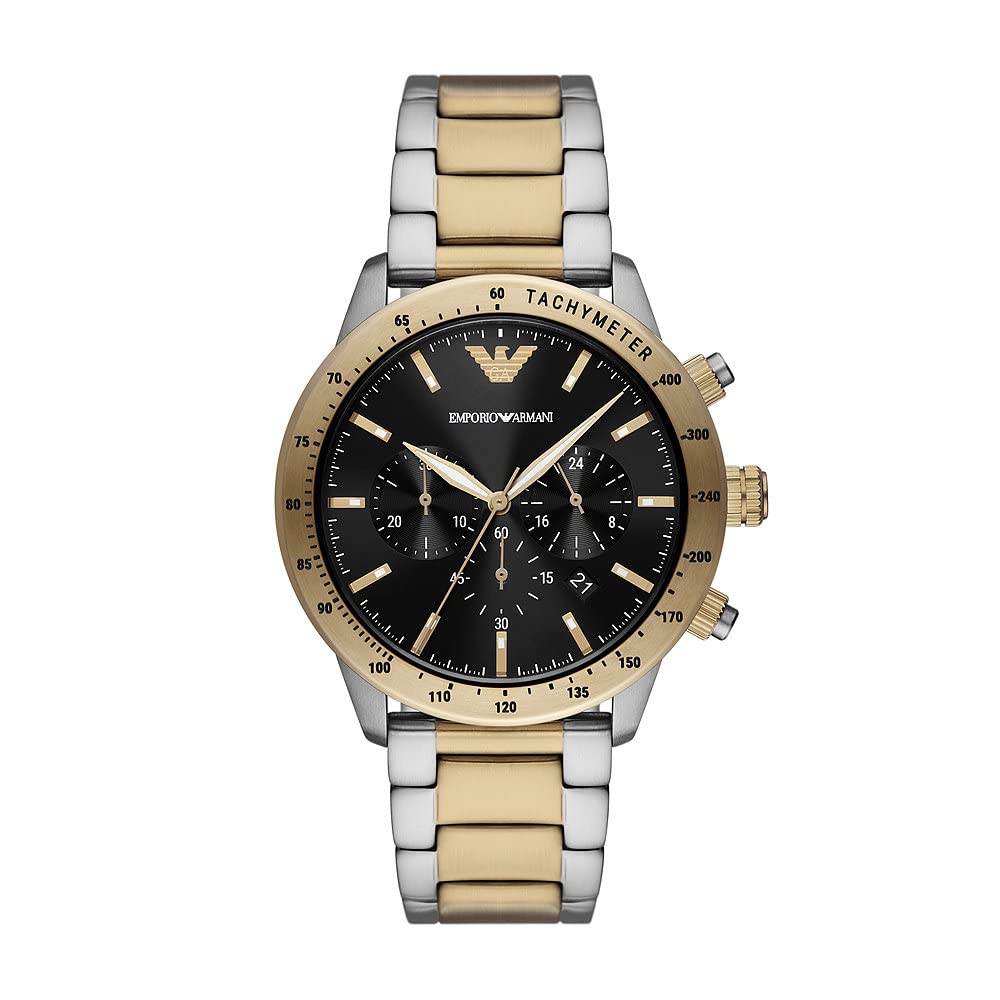 Emporio Armani Orologio Uomo, movimento cronografo, cassa in acciaio inossidabile 43 mm con bracciale in acciaio inossidabile, AR11521