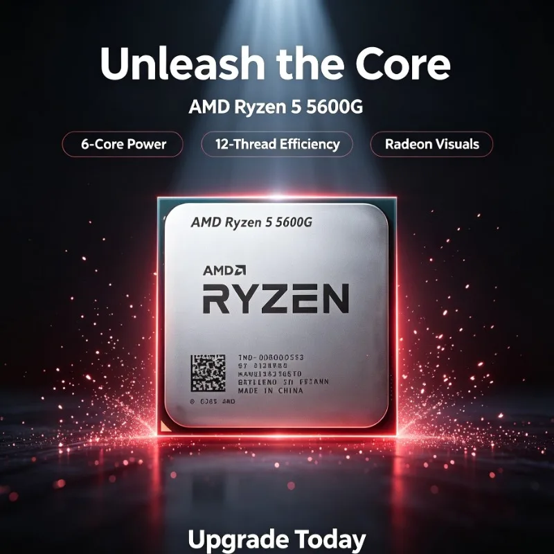 Processore AMD R5 5600G con Grafica Integrata, Socket AM4, 6 Core 12 Thread, per Intrattenimento Leggero, Senza Necessità di Scheda Grafica Aggiuntiva