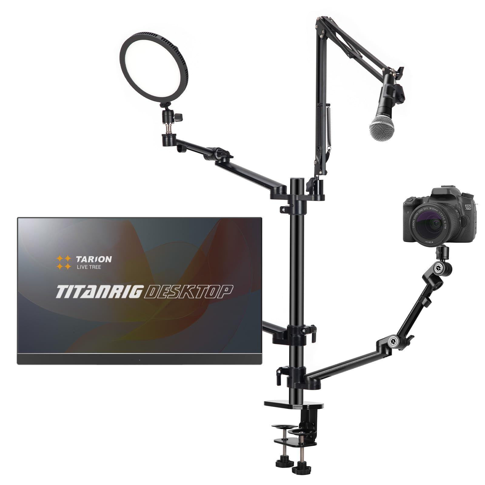 TARION Supporto Fotocamera da Tavolo con Braccio: Supporto DSLR Morsetto Flessibile da Tavolo con Bracci Snodato per Anello Luminoso Microfono Fotografia Video Streaming Titanrig…