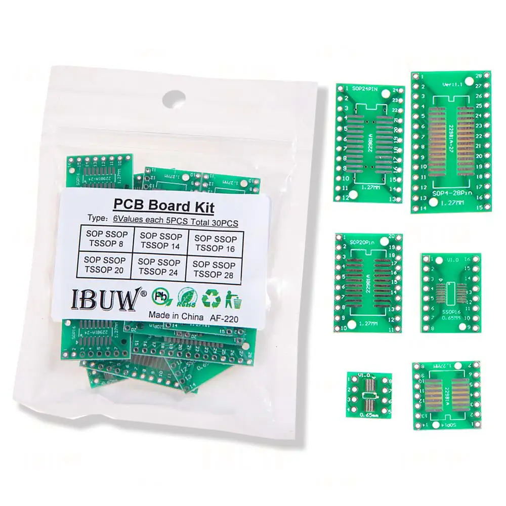 30PCS Kit scheda PCB SOP24 SOP8 SOP14 SOP16 SOP20 SOP28 SMD Turn To DIP Adattatore Convertitore Piastra SOP 8 14 16 20 24 28