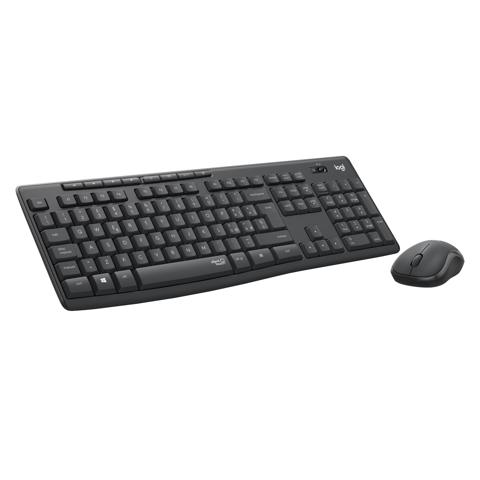 Logitech MK295 Silent Wireless Combo tastiera e mouse | Tecnologia SilentTouch, tastierino numerico, tracciamento ottico, wireless, 90% meno rumore, ITA QWERTY - Grigio