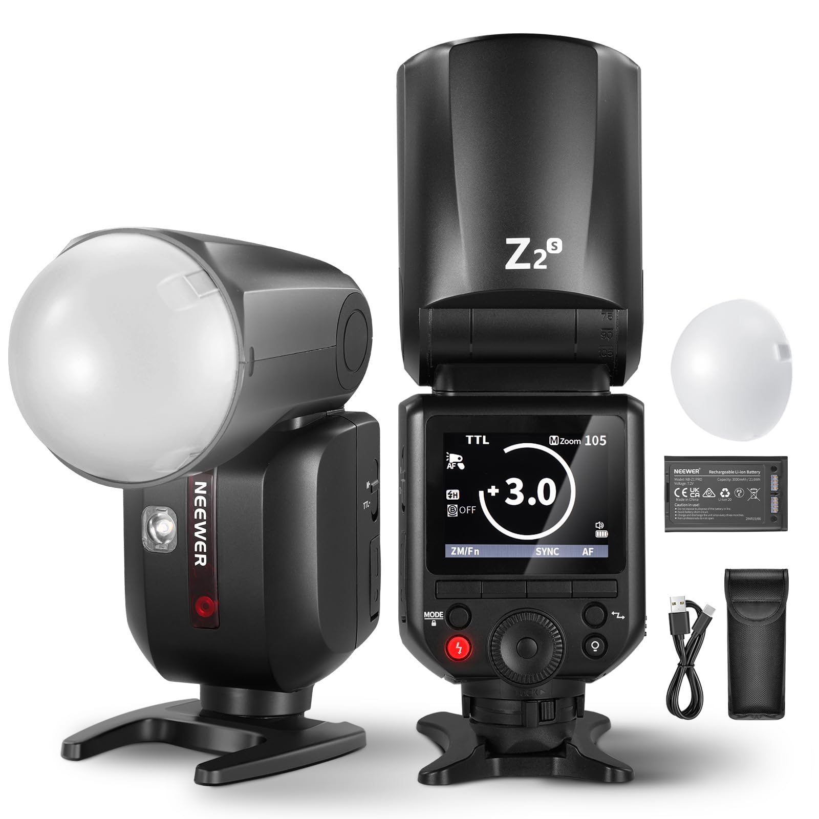 NEEWER Z2-S 2.4G TTL Flash Speedlite con Testa Rotonda Compatibile con Sony e con Godox, 76Ws, HSS 1/8000s, Diffusore, 2 Lampade Modellatore, Nuova UI, Tasto TTL/M, 3000mAh / 600…