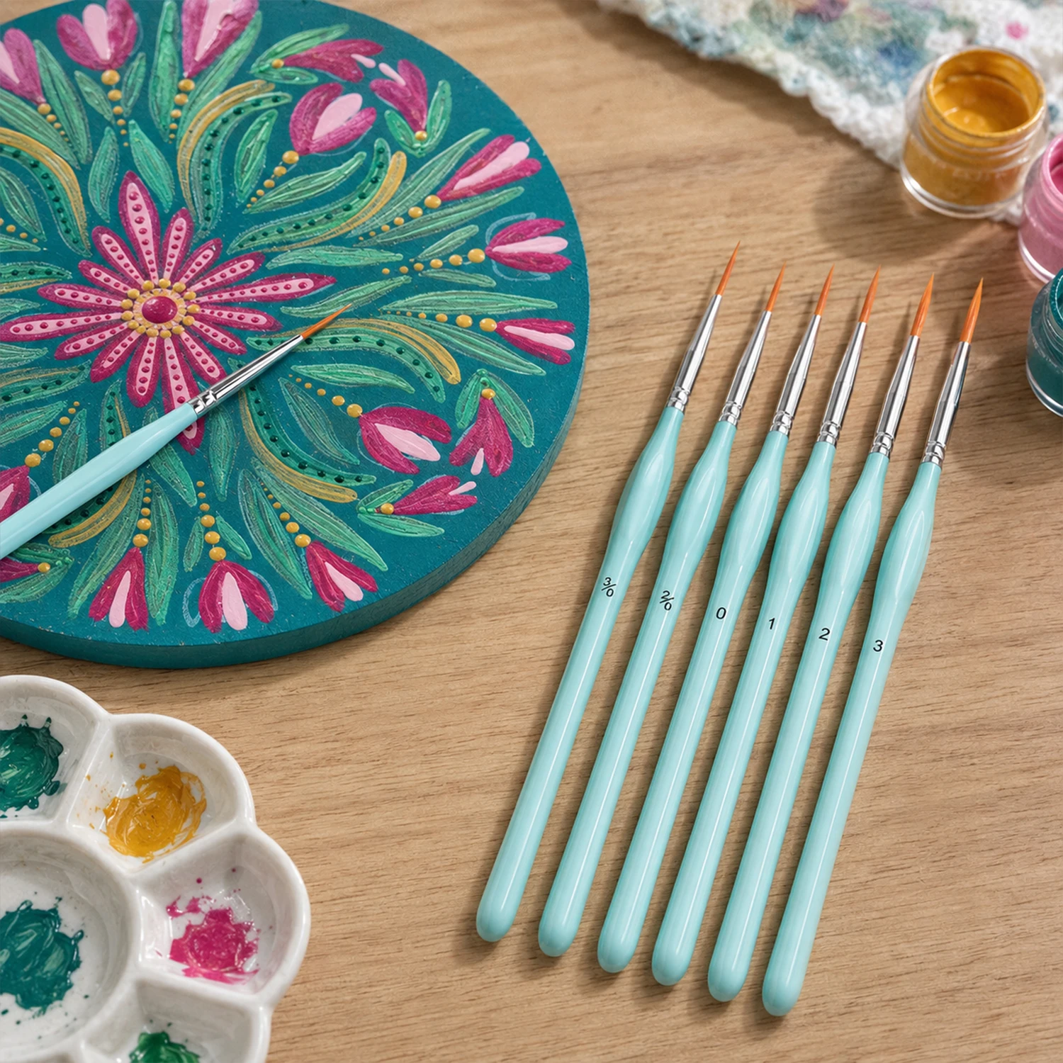 Set di 6 Pennelli per Pittura, Pennelli a Punta Fine per Dettagli, Pennelli a Punta Sottile per Pittura di Mandala, Acquerello, Olio e Progetti Fai-da-Te