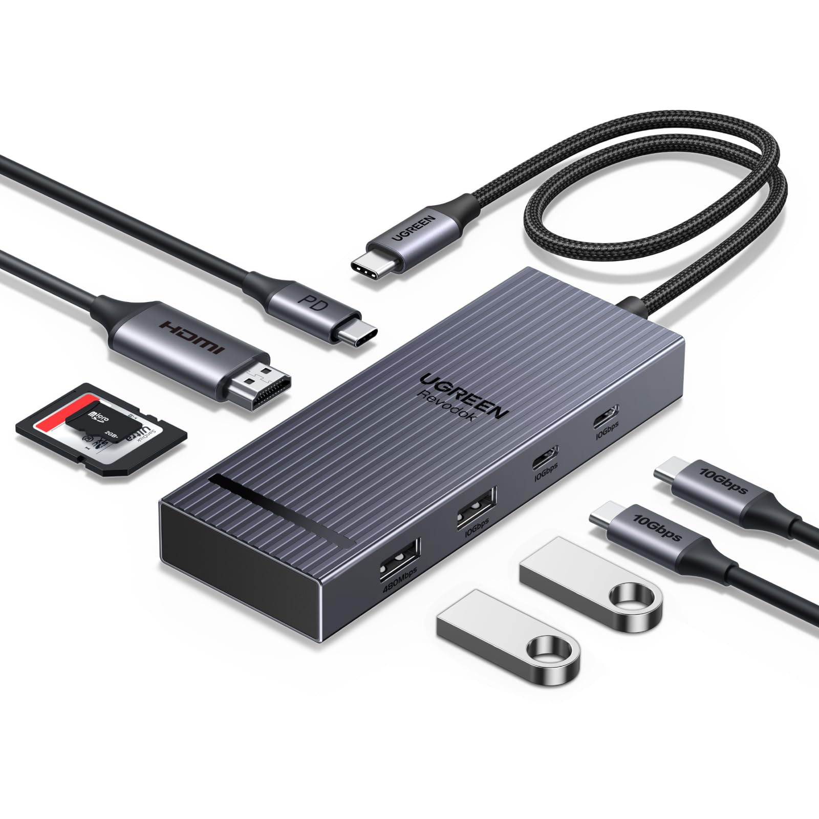 UGREEN Revodok Pro 108 Hub USB C 8 in 1 Docking Station Multiporta | HDMI 4K 60Hz, 10Gbps Trasferimento, PD 100W Ricarica, Lettore di Schede SD TF, Compatible con MacBook iPad Pro…