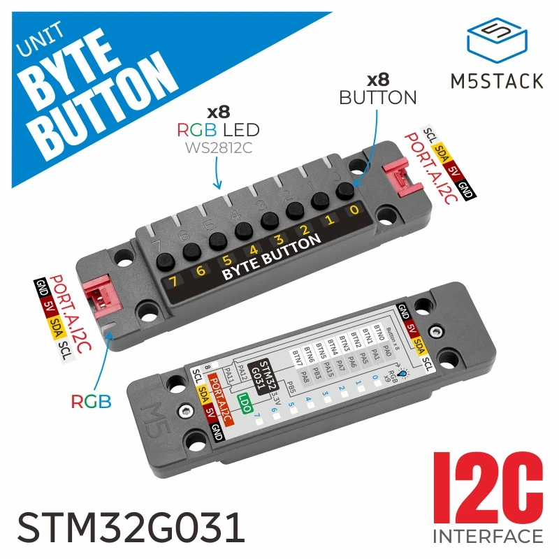 Unità pulsante byte ufficiale M5Stack con pulsanti 8x (STM32G031)