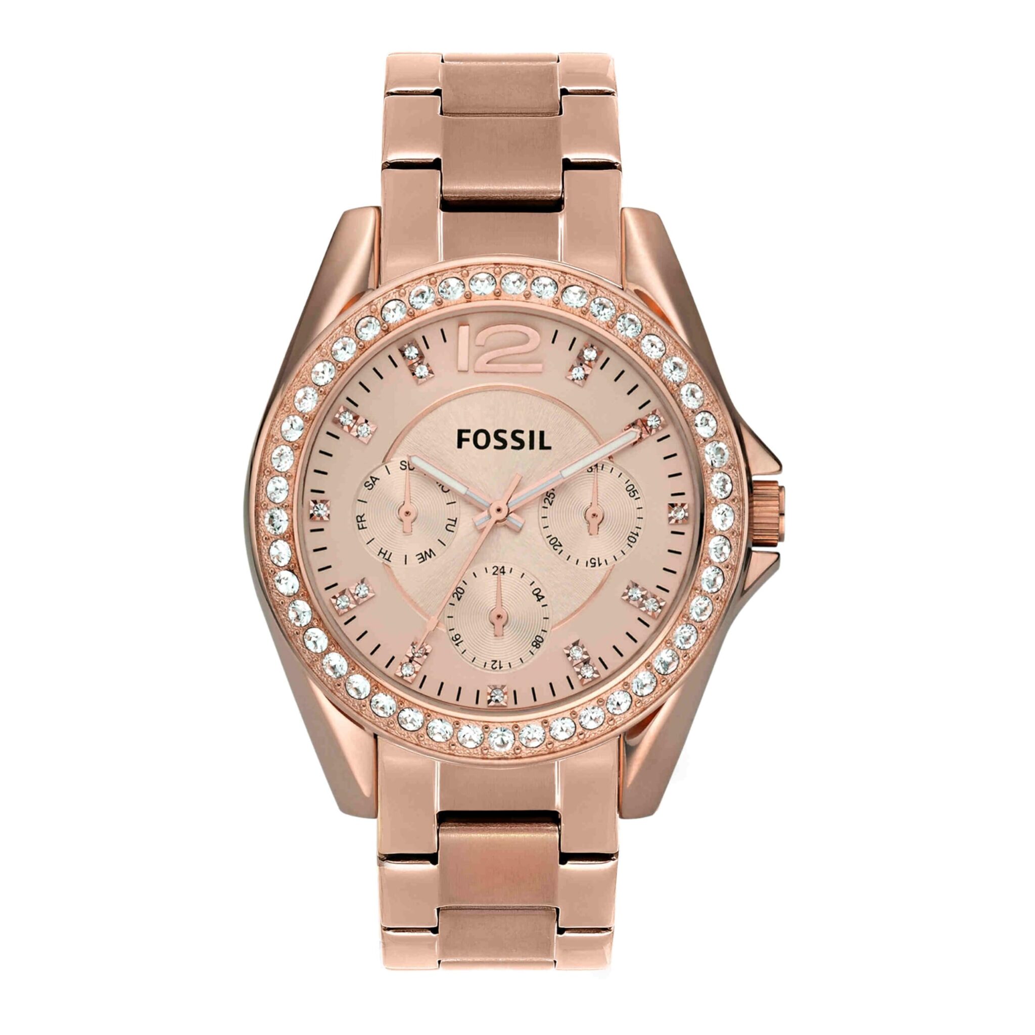 Fossil Orologio Riley da donna, movimento cronografo al quarzo con cinturino in acciaio inossidabile o in pelle