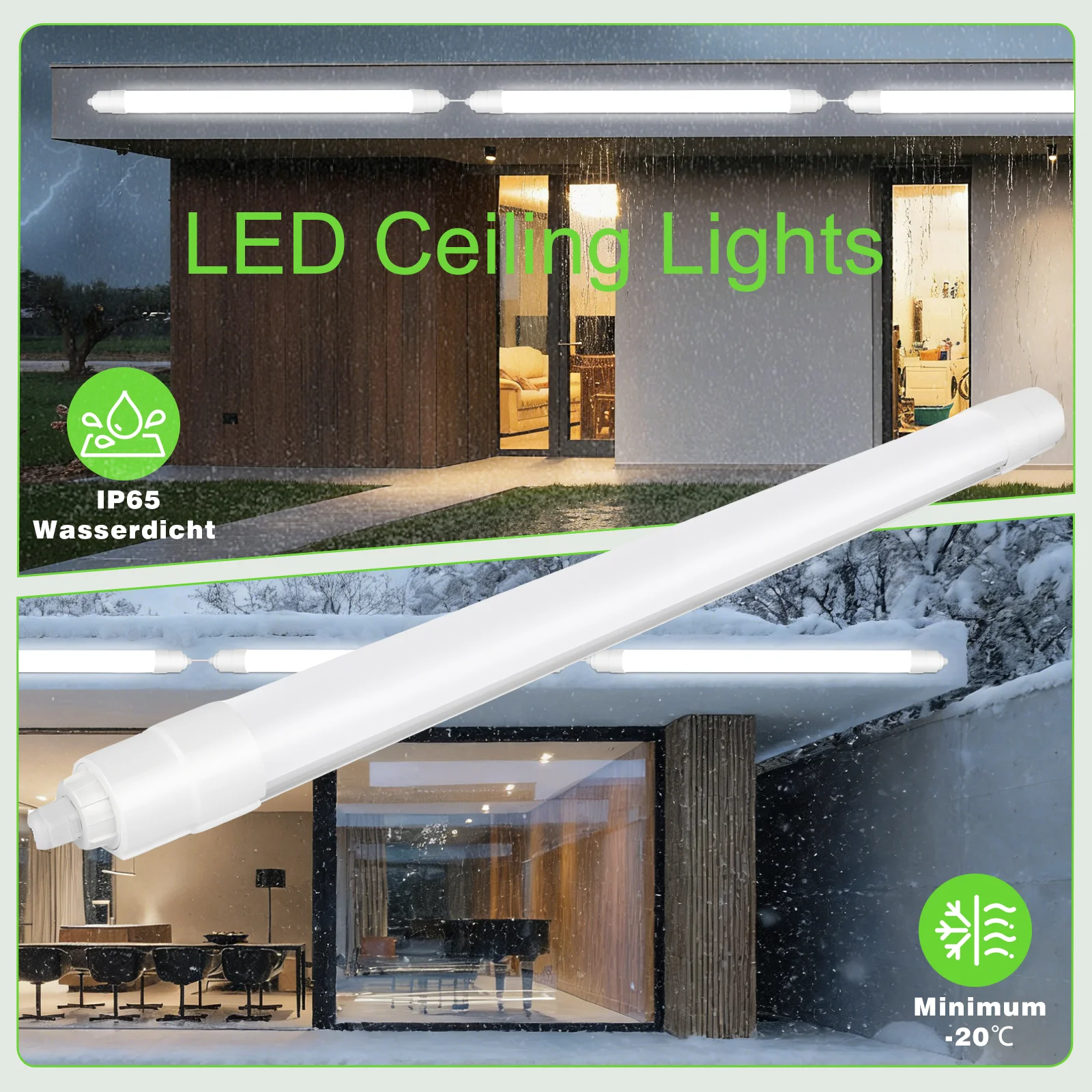 Lampada a Soffitto LED 90cm 30W IP68, Tubo Collegabile per Ambienti Umidi, Illuminazione per Bagno, Cucina, Garage, Corridoio