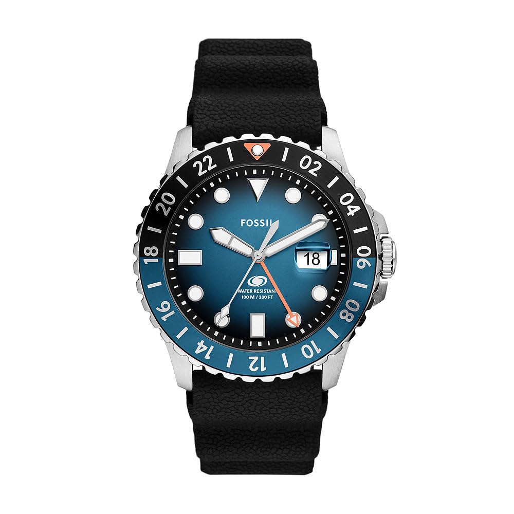 Fossil Orologio GMT blu da uomo, movimento a tre lancette con data e cinturino in acciaio inossidabile o in silicone