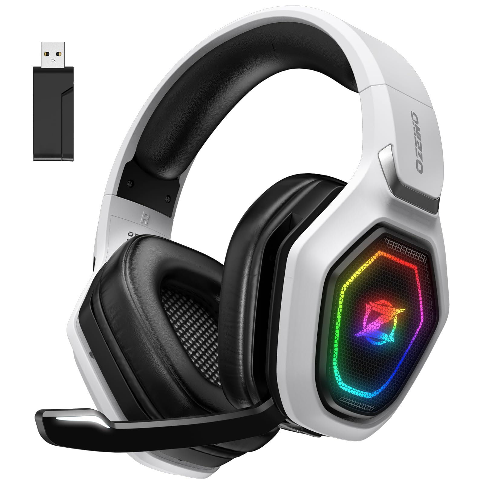 Ozeino Cuffie Gaming Wireless per PC/Ps5/Ps4, 2,4GHz Wireless+5.3 Bluetooth | Cuffie con Microfono 7.1 Qualità Audio Senza Perdita di Bassa Latenza, Durata di Oltre 30+ Ore