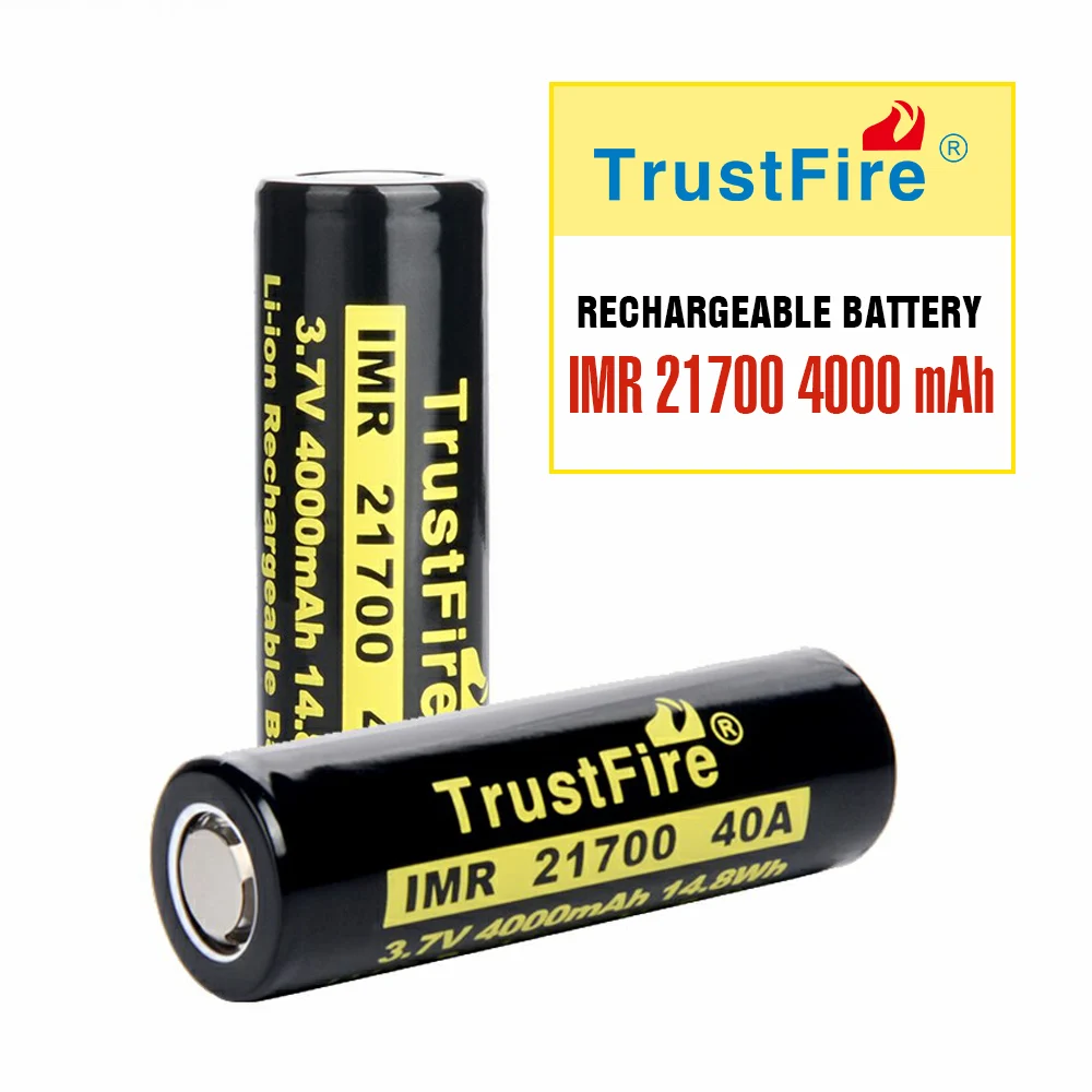 2x Batteria al Litio Ricaricabile Trustfire IMR21700 4000mAh 3.7V, Modello Durevole ad Alta Capacità