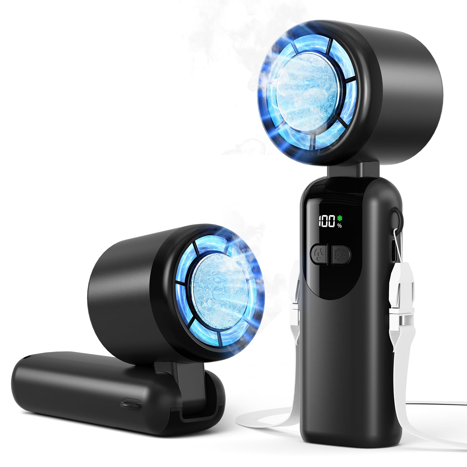 Morelax Ventilatore Portatile Turbo con Raffreddatore a Ghiaccio, Piastra Fredda con Raffreddamento a 1 Secondo, Velocità (1-100), Ventaglio Personale Ricaricabile, Collo/Scrivani…