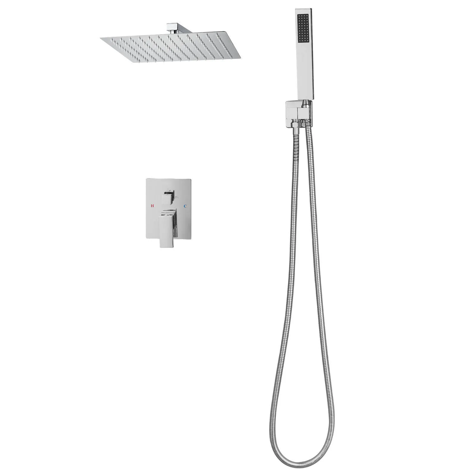 Set Doccia SucceBuy con Soffione a Pioggia, Sistema Doccia da Bagno, Soffione a Pioggia, Doccetta a Mano, Montaggio a Parete con Kit di Fissaggio