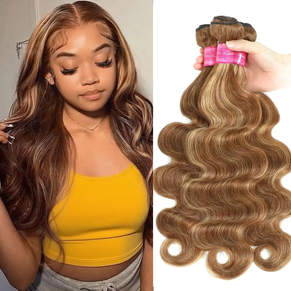 Extension Capelli Umani Ondulati Highlight P4/27, 12-26 Pollici, Veri Capelli Brasiliani, Consegna in 3 Giorni in Francia
