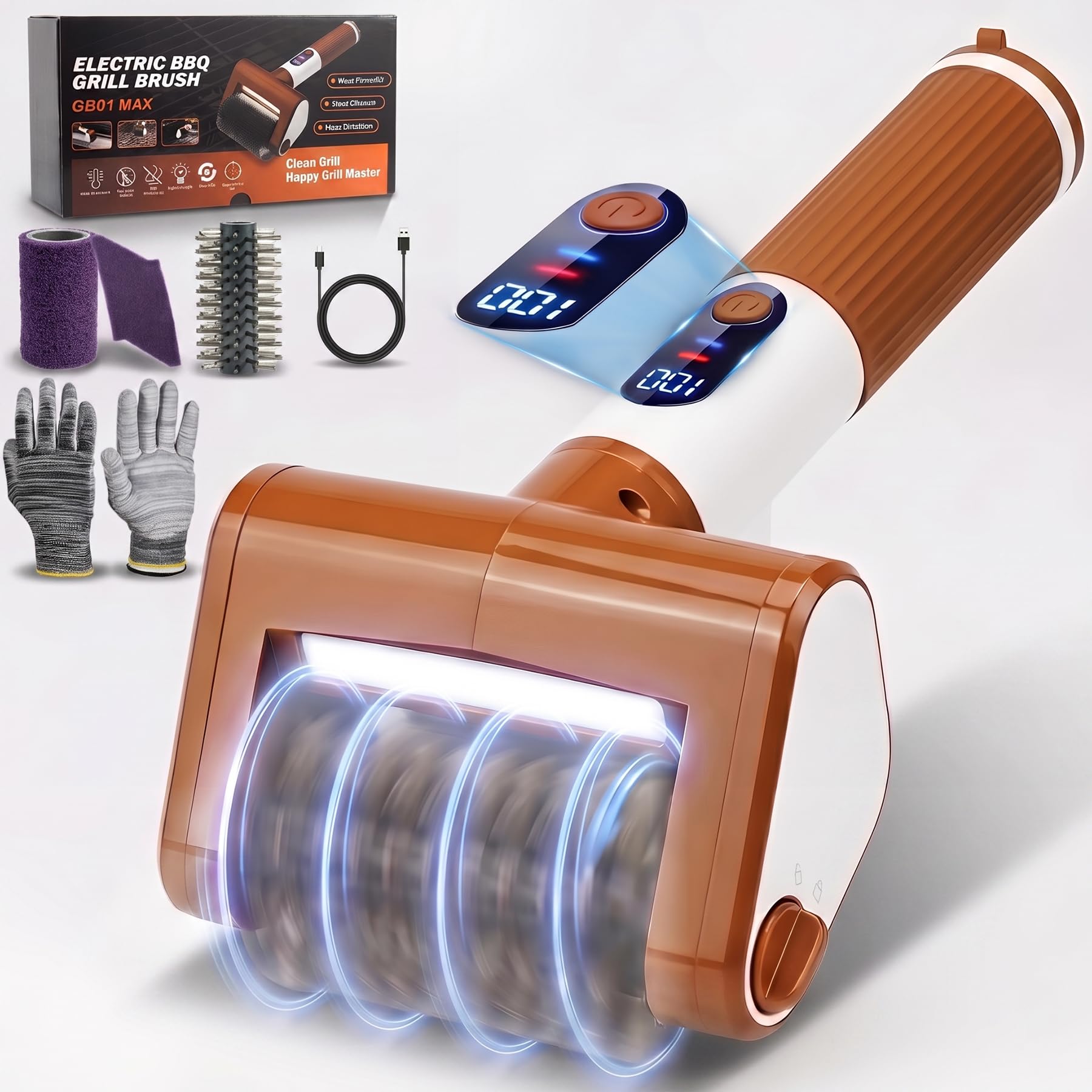 NUOFUWEI Spazzola Elettrica per Barbecue con LED Lights and Digital Screens | 2 Velocità Spazzola Elettrica Pulizia, 180 min di funzionamento, Per la pulizia delle reti del barbec…