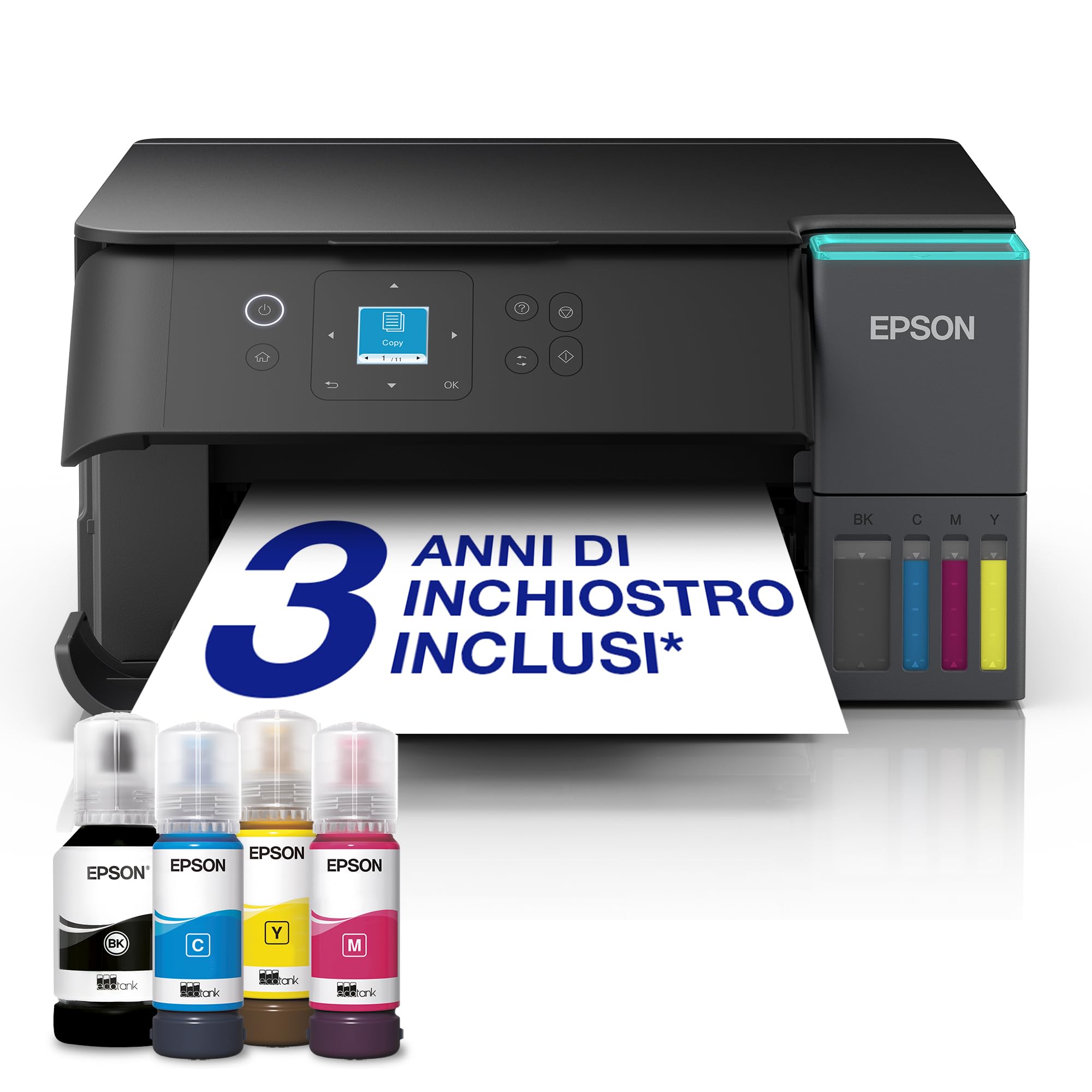 Epson EcoTank ET-2955 Stampante con Serbatoi D’inchiostro | Stampa a Casa Alti Volumi | Wi-Fi | A4 | Stampa, Copia, Scansione | Display LCD 3.7 cm | Stampa Fronte/Retro | 3 Anni D…
