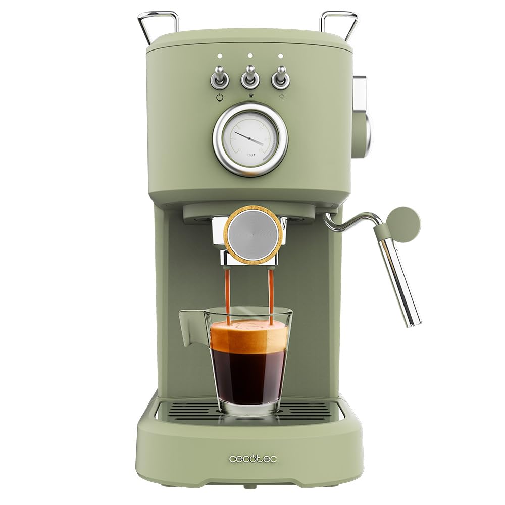 Cecotec Macchina da Caffè Espresso Power Espresso 20 Retro Green. 1100 W, 20 Bar, Sistema Thermoblock, Vaporizzatore Orientabile, Manometro, Braccio Portafiltri con Doppia Uscita…