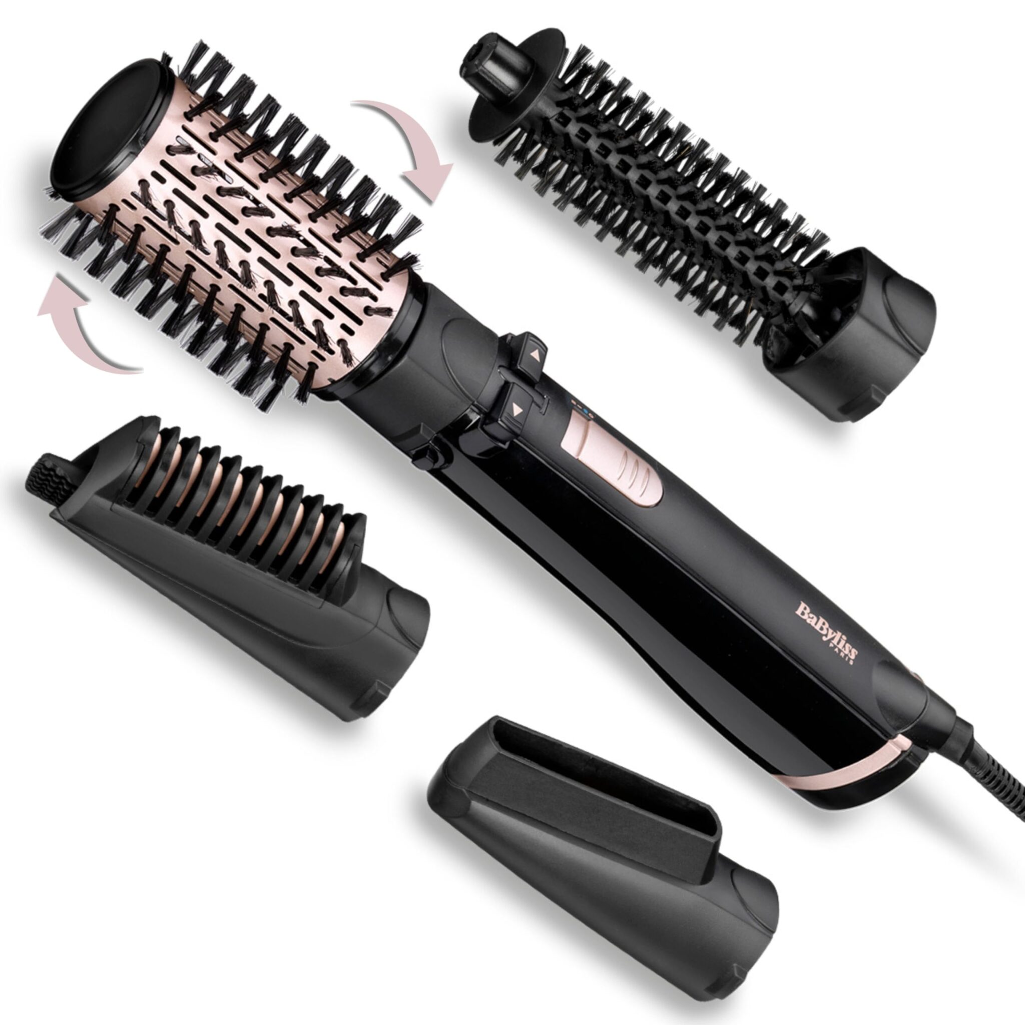 BaByliss Spazzola rotante ad aria calda, 4 accessori intercambiabili per asciugare, modellare, lisciare e volumizzare, 2 temperature più aria fredda, 2 direzioni di rotazione, 100…