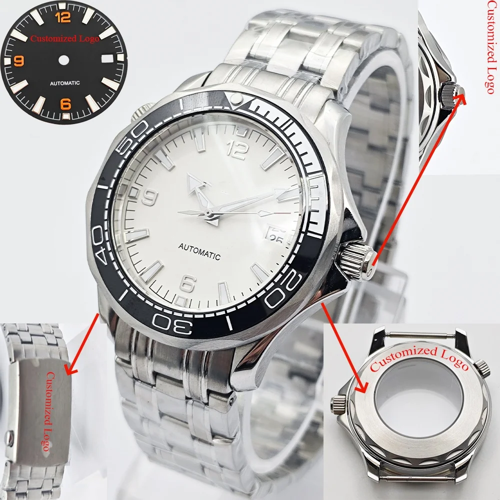 Cassa per Orologio da Uomo Personalizzabile NH35 41mm in Acciaio Inossidabile Argento con Vetro Zaffiro Compatibile con Movimento NH35