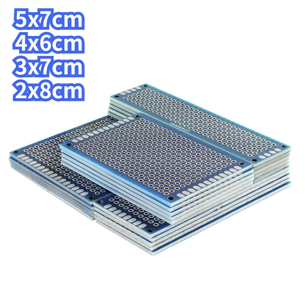 Kit 20 Pezzi PCB, Schede Prototipo Breadboard a Doppia Faccia, Circuiti Stampati Blu 2x8 3x7 4x6 5x7cm, Schede PCB Universali per Esperimenti Fai-da-Te
