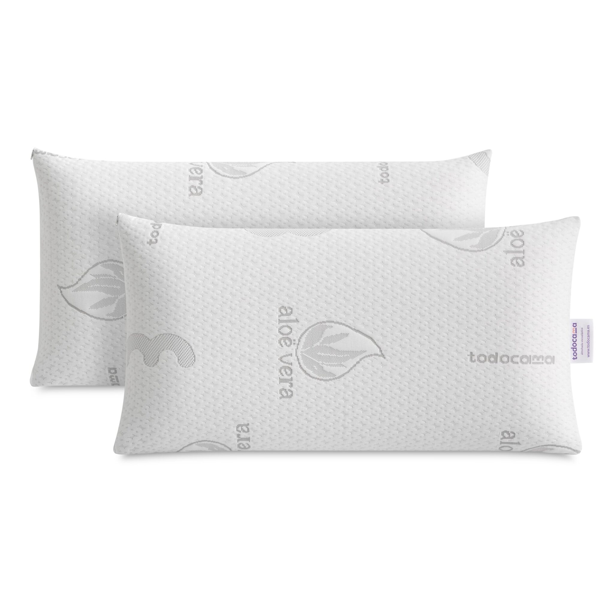 Todocama Cuscino viscoelastico Aloe Vera (pack 2 unità 70 cm), nucleo viscoelastico compatto per cervicale e collo, a rigidità media-alta, doppia copertura per cerniera.