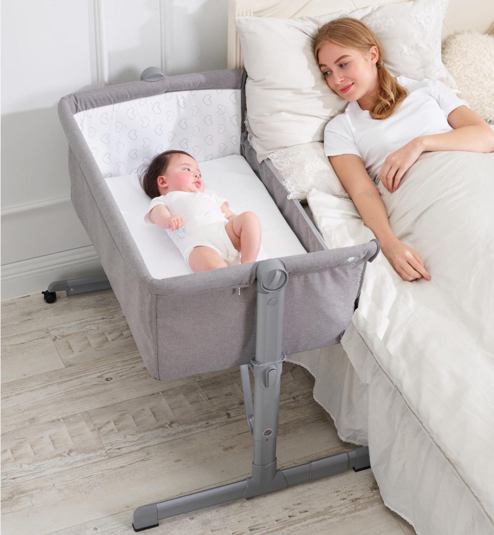 Mini culla Co-sleeping Star Ibaby – Regolabile in diverse altezze, reclinabile – Materasso incluso, colore: grigio