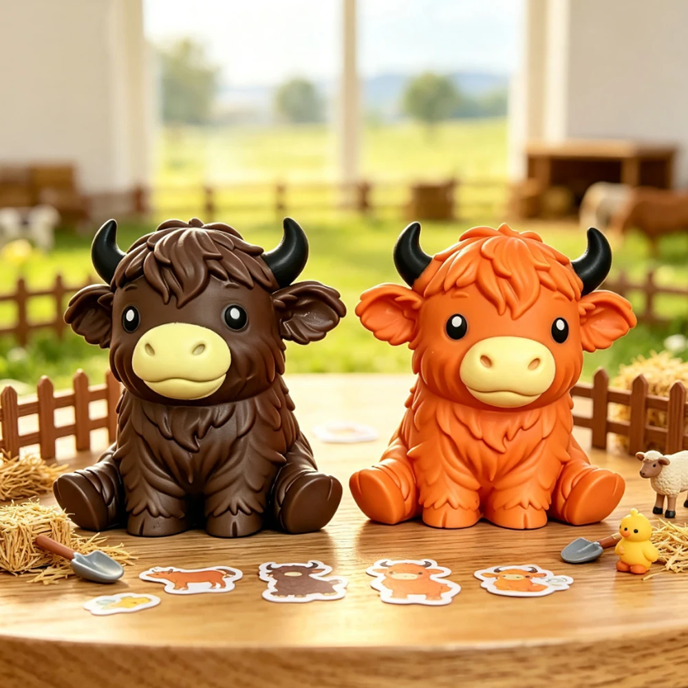 Giocattolo Antistress a Lento Rimbalzo a Forma di Mucca delle Highland Scozzesi, Giocattoli Squishy, Giocattoli per Festività, Squishy a Forma di Formaggio