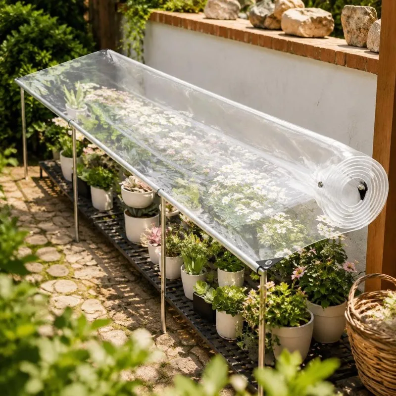 Copertura Vegetale in PVC 1 x 3 m con Occhielli e Corda in Nylon Trasparente Resistente all'Acqua, Copertura Protettiva per Piante, Fissaggio Facile, Serre da Giardino, Letto Orto…