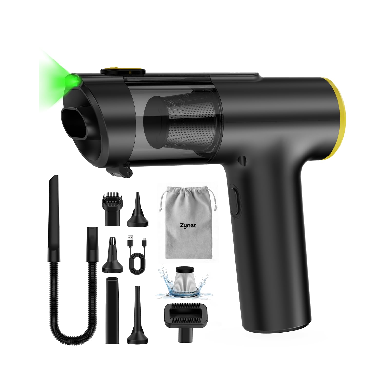 Zynet V5 Aspirabriciole Senza Fili 28000Pa 7 in 1 60 Min Aspirapolvere Auto | Aspirapolvere Portatile con Aspirazione/Soffiaggio/Gonfiaggio, Aspirapolvere per Auto, Casa, Ufficio…