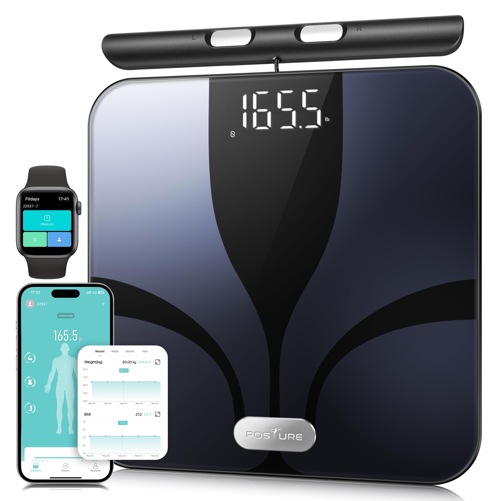 Bilancia Pesapersone Digitale Percentuale di Grasso 8 Elettrodi, Piattaforma Grande, Analizza 28 Elementi della Composizione Corporea, BMI, Bilancia Intelligente da Bagno Sync App…