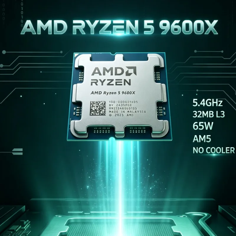 CPU Desktop AMD Ryzen 5 9600X per Editing Video, 6 Core 12 Thread, 5.4GHz, 32MB L3, 4NM, 65W, Socket AM5, Senza Dissipatore