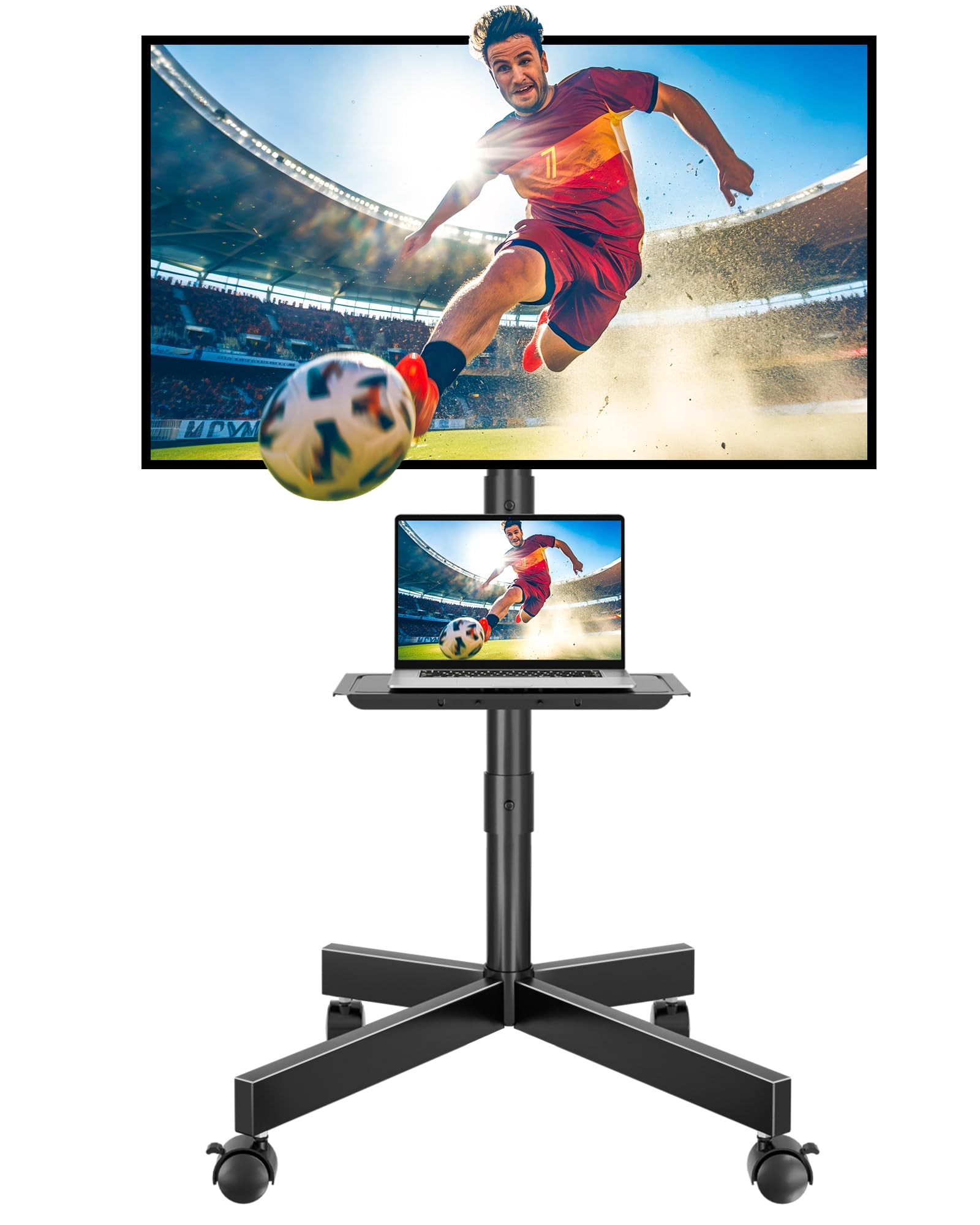 BONTEC Supporto TV da Pavimento, Carrello Inclinabile per TV con Ripiano Multimediale e Ruote di Bloccaggio, Porta TV Adatto per LED, LCD, da 23 a 60 Pollici, Fino a 40 Kg, VESA M…