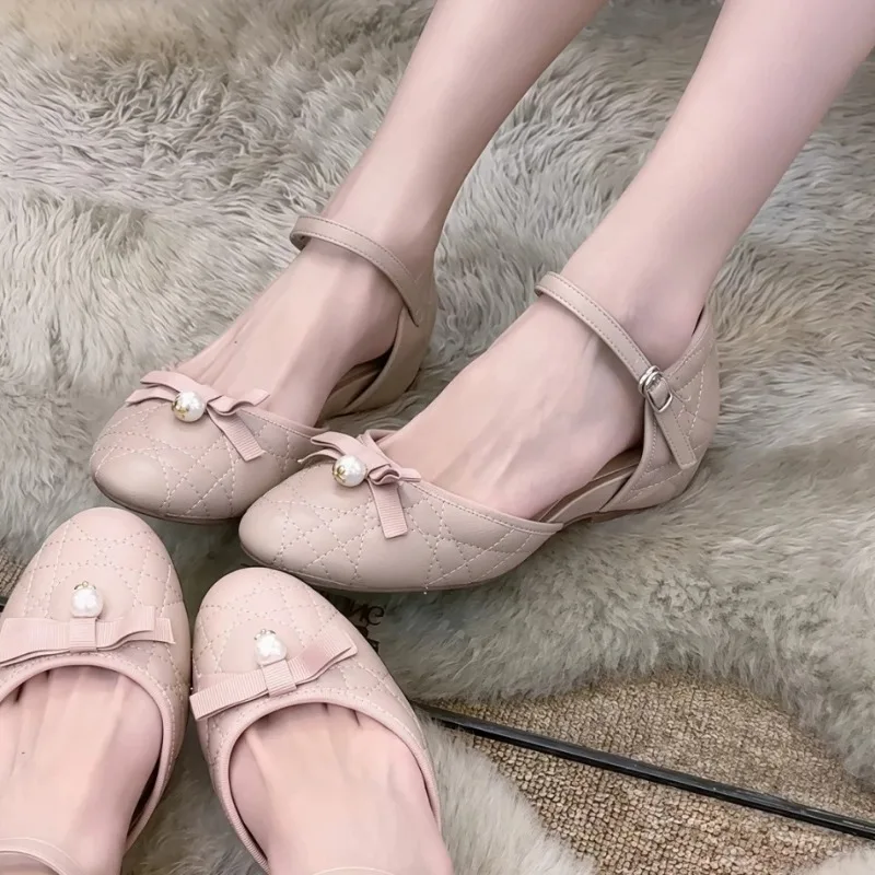 Sandali Baotou Francesi da Donna, Estate 2026, Nuovi, con Fiocco Delicato, Versatili, Comodi, Scarpe Basse Singole