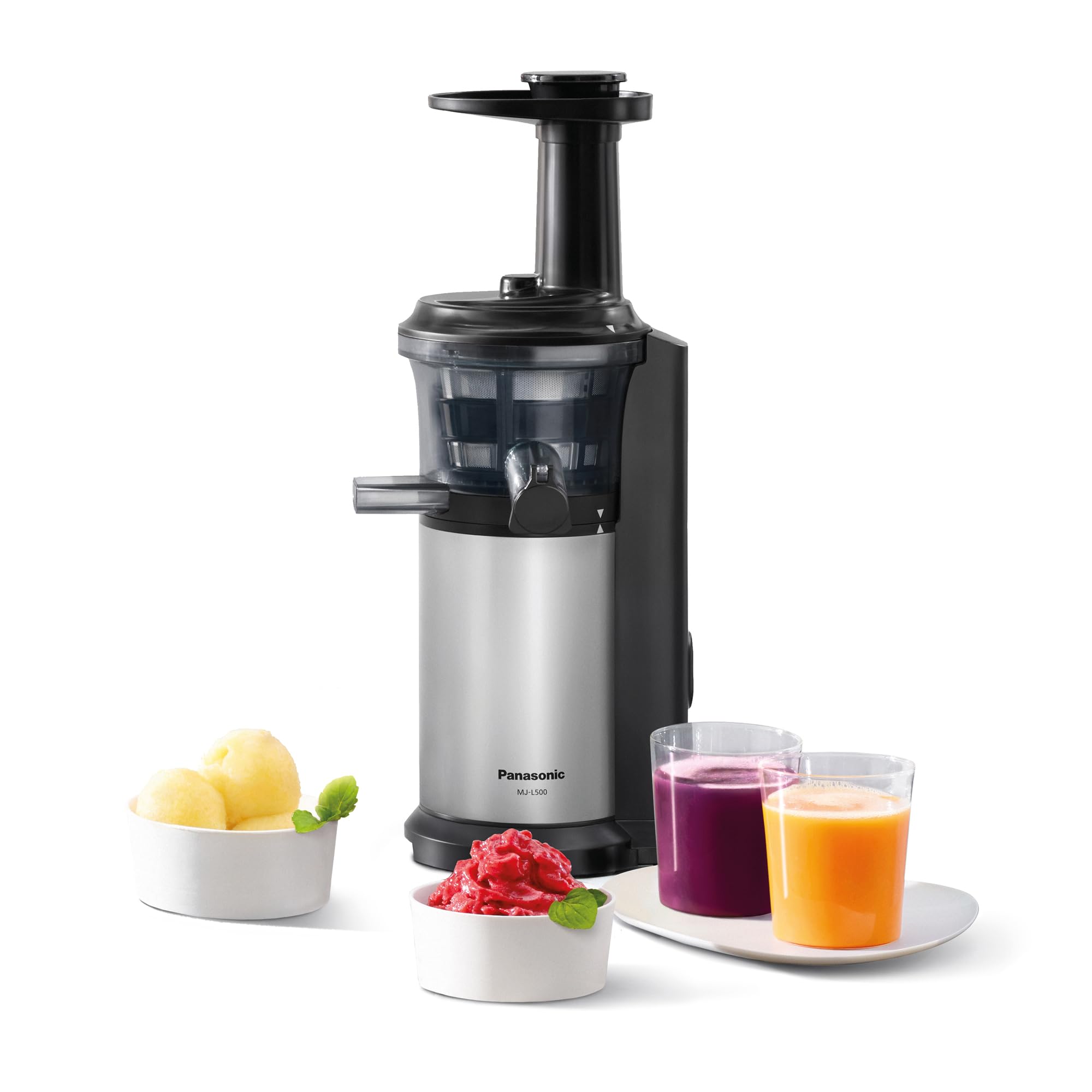 Panasonic MJ-L500 Slow Juicer Sistema di Estrazione, Senza Lame, Acciaio