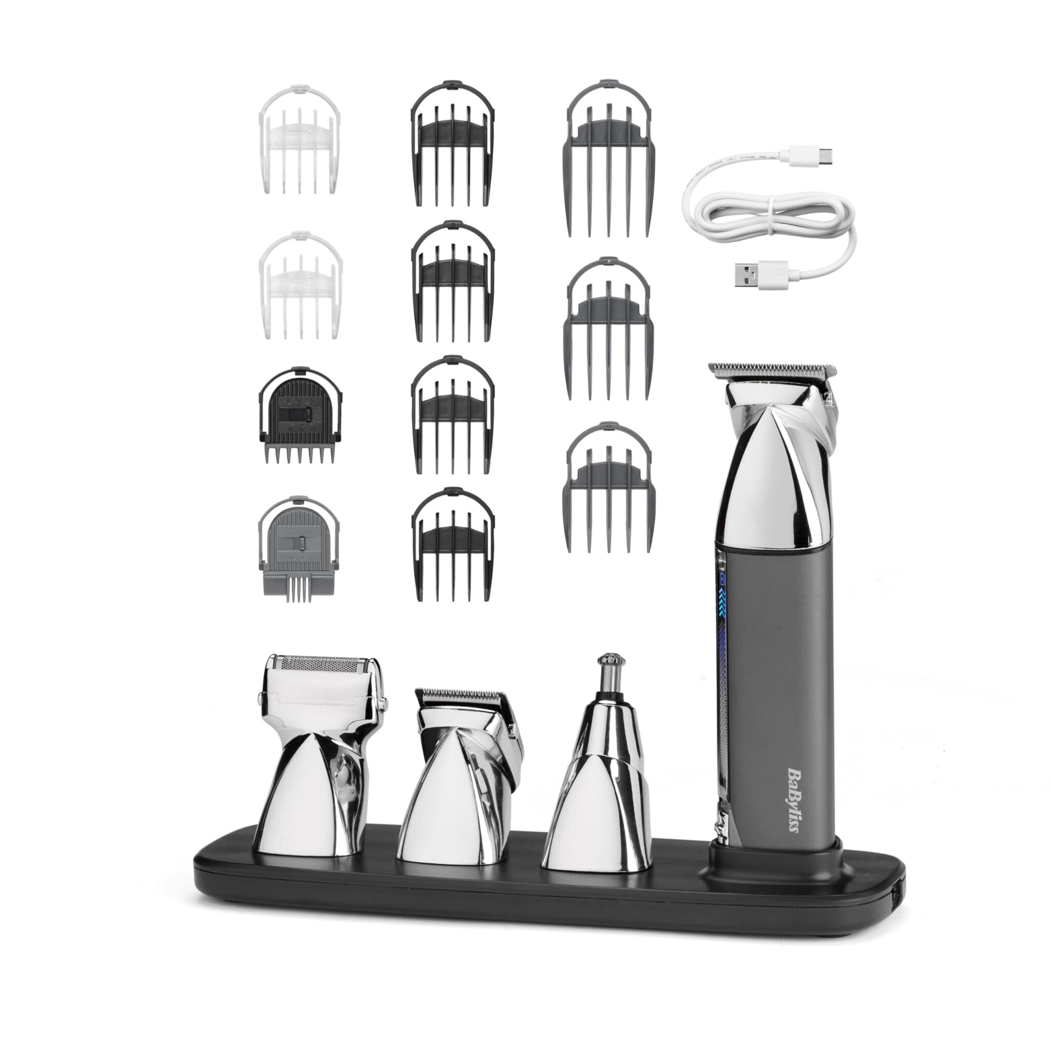 BaByliss Multikit Grooming 15in 1 Super-X Metal, per barba viso corpo e capelli, multi-uso, waterproof, cordless, silver/grey, MT996E