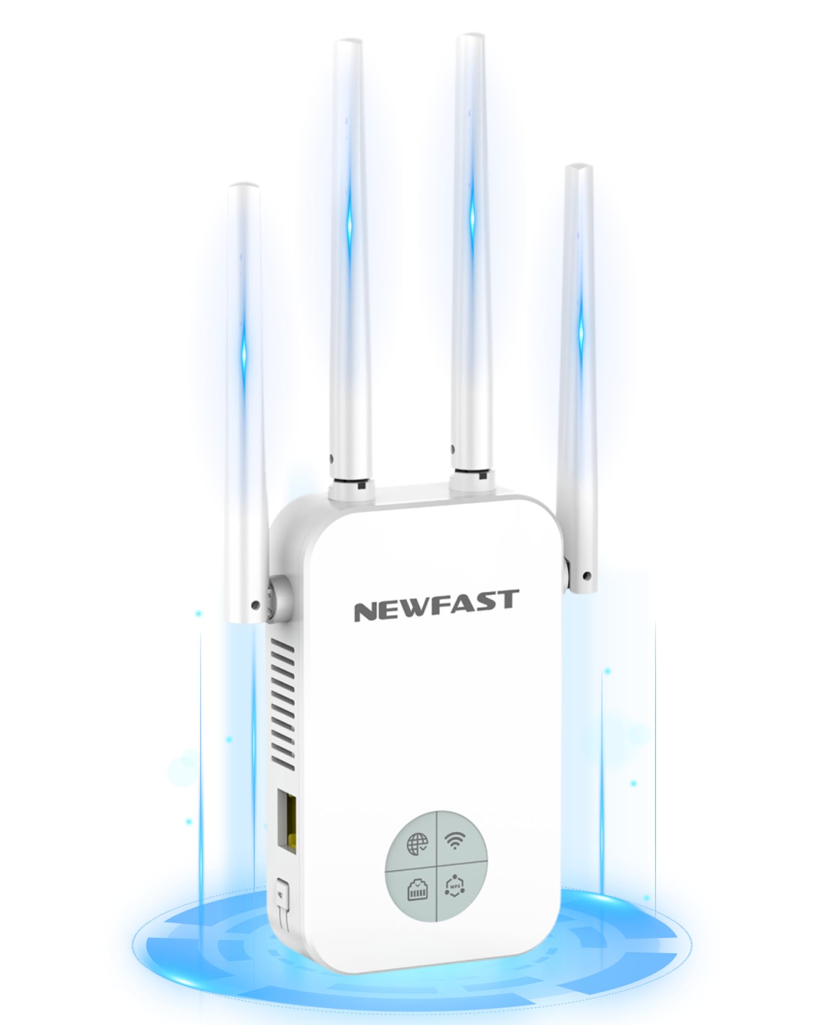NEWFAST Ripetitore WiFi Potente per Casa, 1200Mbps WiFi Extender Dual Band | con 4 Antenne ad Alto Guadagno, Porta Ethernet, WPS, Display Intelligente, Supporta 3 Modalità(Bianco)
