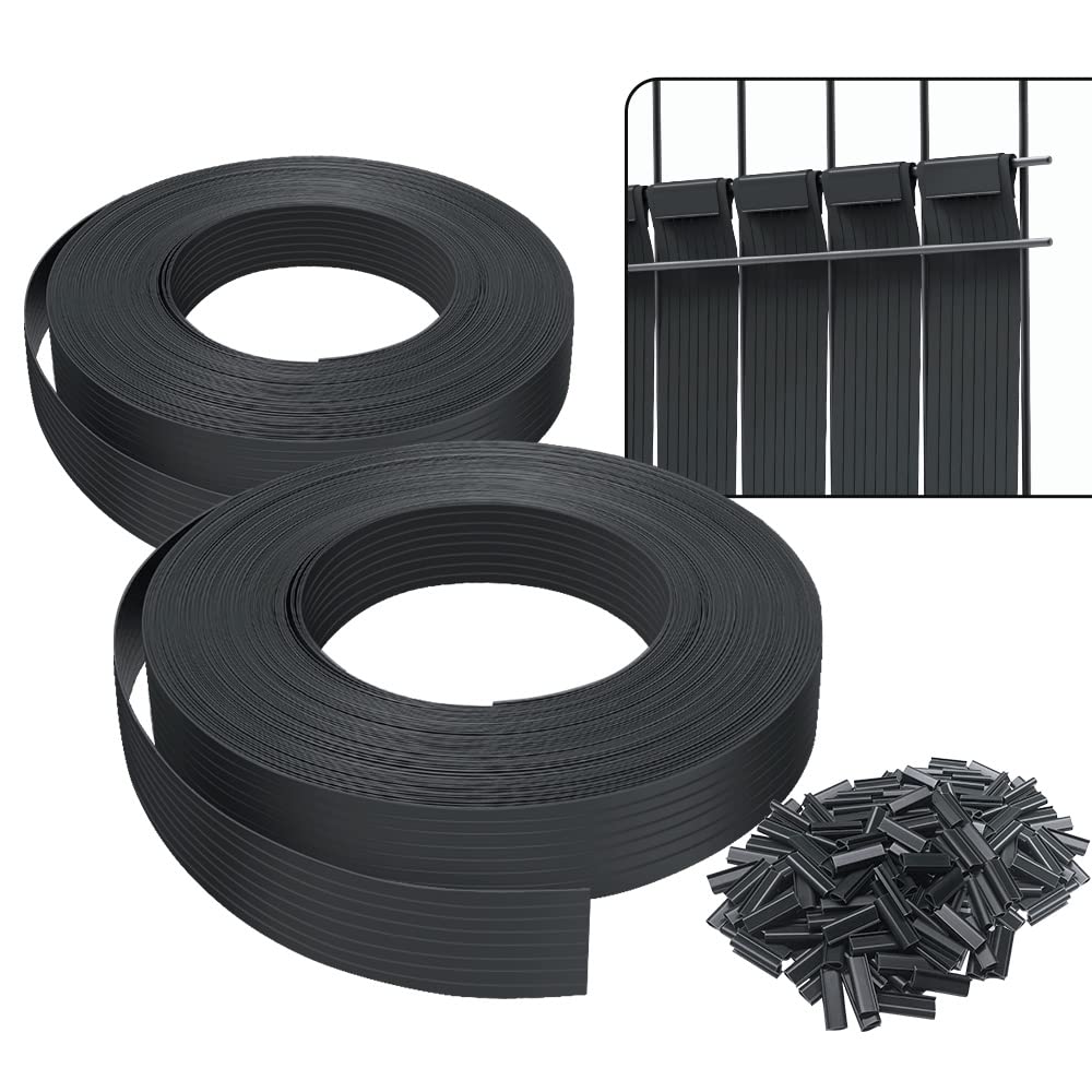 VOUNOT® Strisce di Protezione in PVC per Recinzioni da Giardino e Recinzioni a Doppia Asta 150m x 4.7cm, Strisce Frangivista in PVC con 300 Clip di Fissaggio, Nero