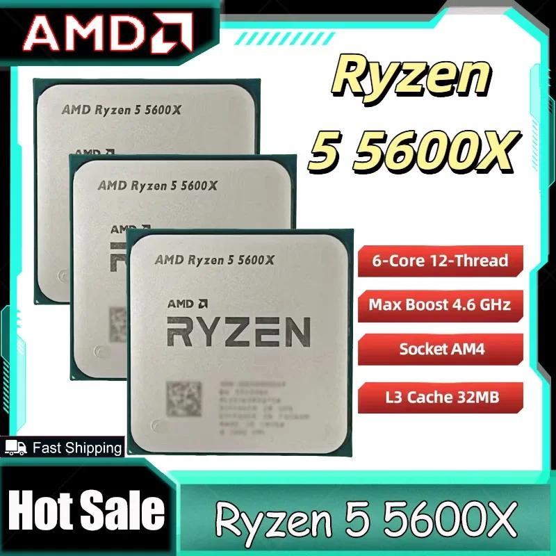Processore Desktop AMD Ryzen 5 5600X, CPU 6-Core 12-Thread 4.6GHz Sbloccato, Socket AM4, CPU per Gaming Senza Confezione