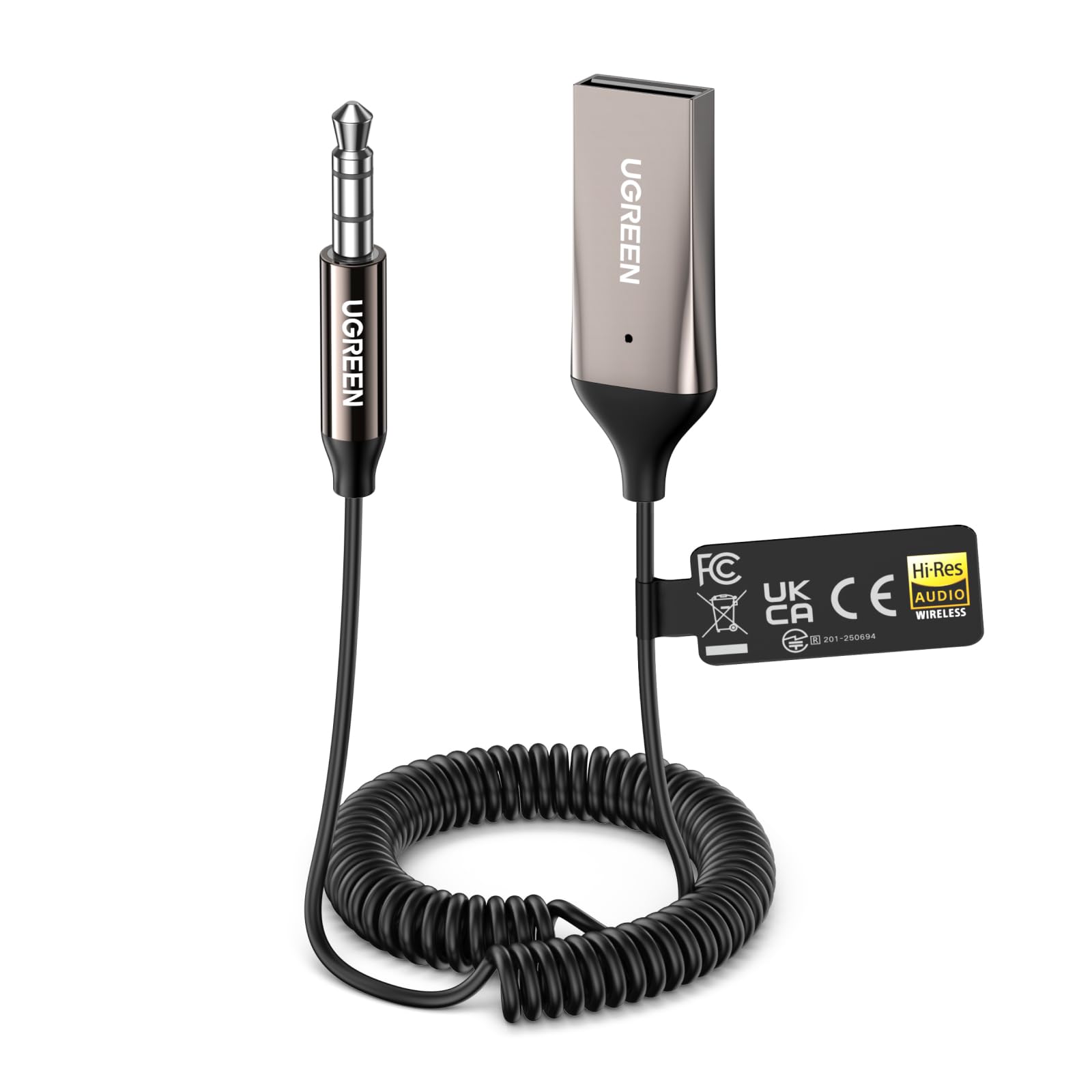 UGREEN LDAC Ricevitore Bluetooth 6.0 per Auto con Adattatore Hi-Res Audio | Wireless Jack 3.5mm USB con Microfono Incorporato e Cavo, Supporta Chiamate in Vivavoce, Altoparlanti S…