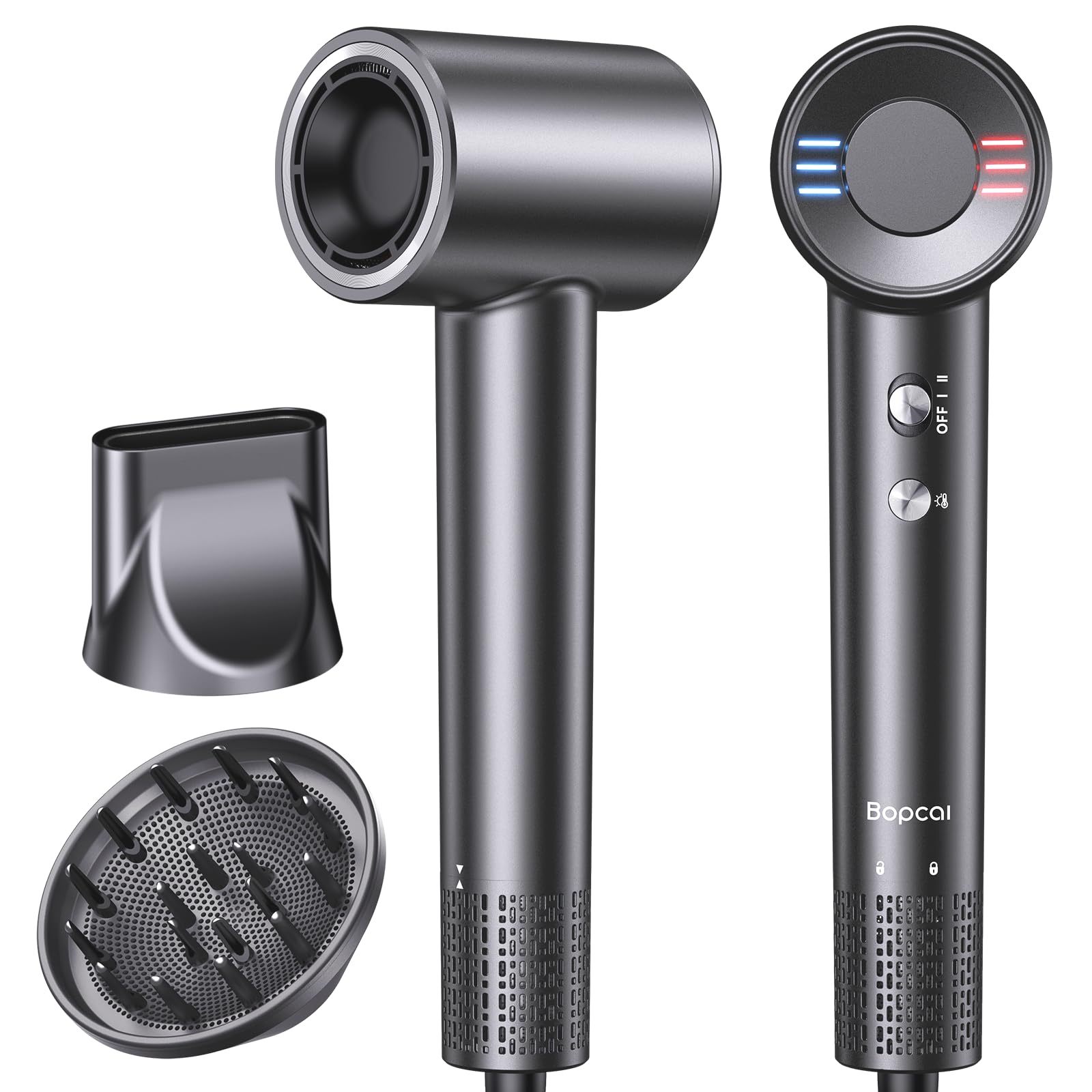 Bopcal Phon Capelli Professional con Ionico, Asciugacapelli da Viaggio 100-240V, 170.000 giri/min High-Speed Asciugacapelli con 500 Milioni di Ionico Negativi, Anti-Crespo, come R…