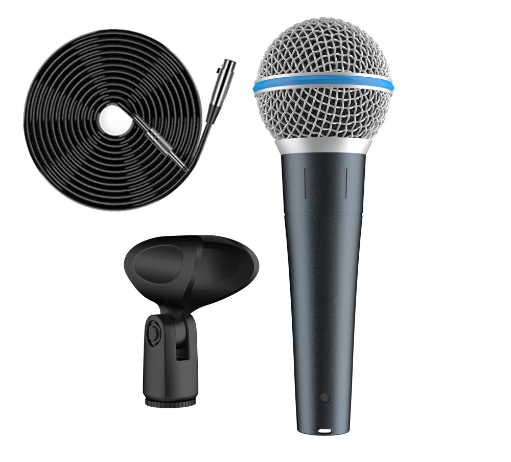 Microfono Dinamico Cablato Beta58 con Trasformatore, Pattern Supercardioide, Microfono Professionale per Voce Adatto per KTV / Palco / Studio di Registrazione (Cavo e Supporto Inc…