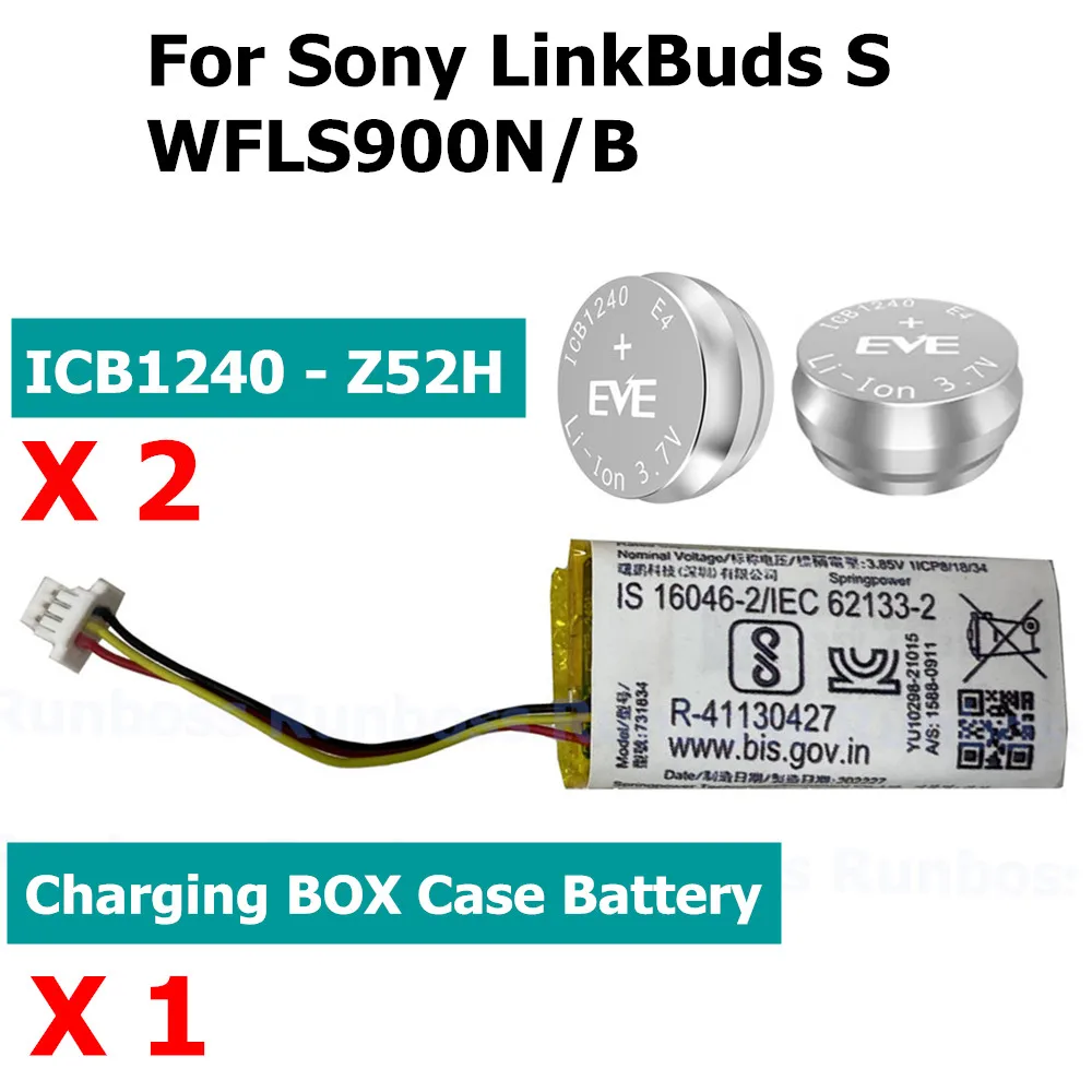 Batteria Per Sony LinkBuds S WFLS900N/B Truly Wireless Auricolari Cuffie Scatola di Ricarica Custodia 731834 ICB1240 Adatto Per ZeniPower Z52H