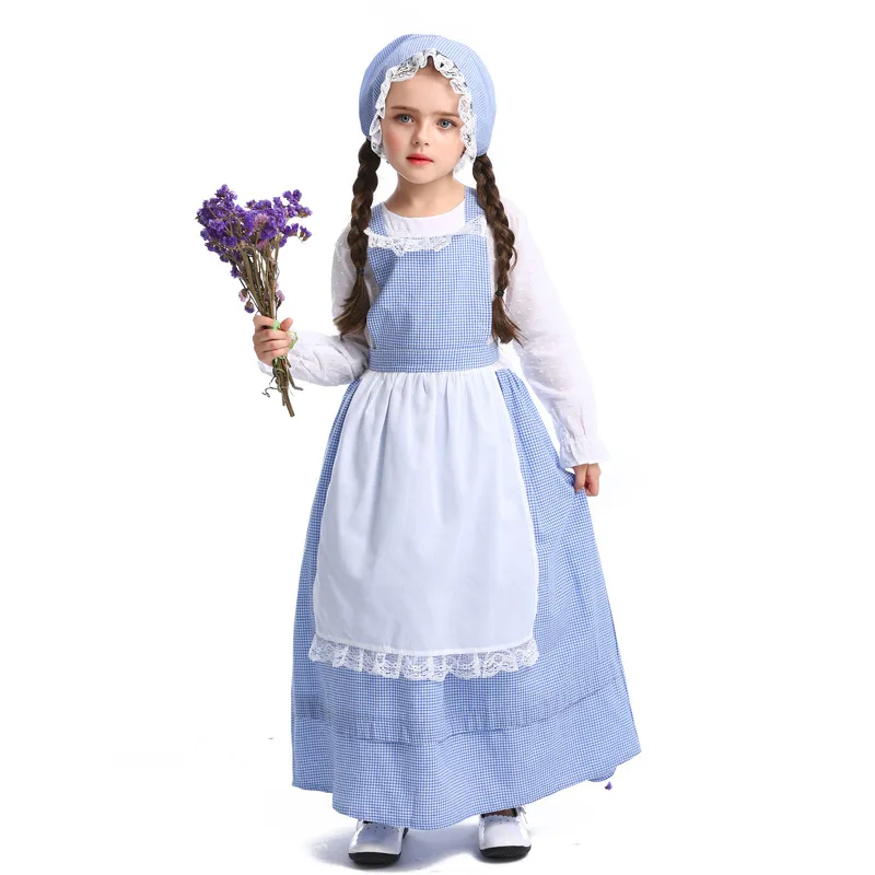 Costumi per spettacoli teatrali per bambini, costumi di Halloween, abiti in stile pastorale europeo, abiti da fattoria, abiti da negozio di fiori, abiti da ragazza.
