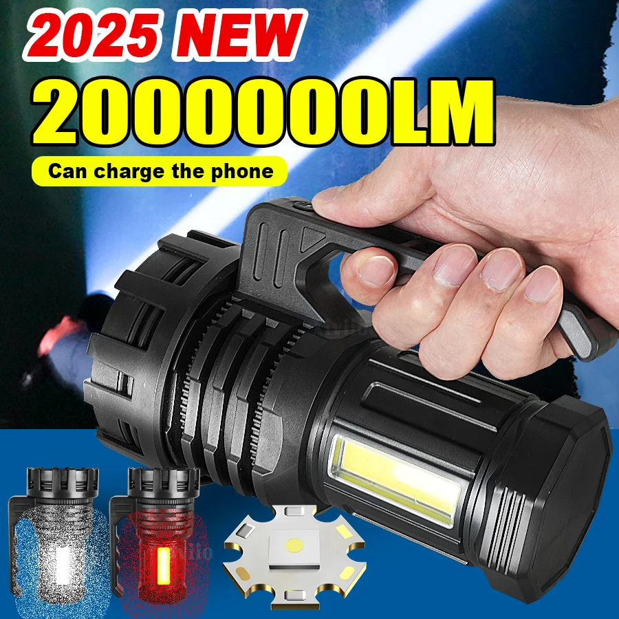 2025 NUOVE potenti torce di ricerca torcia tattica ricaricabile 2000000LM faretto ultra luminoso lampada da campeggio lanterna portatile