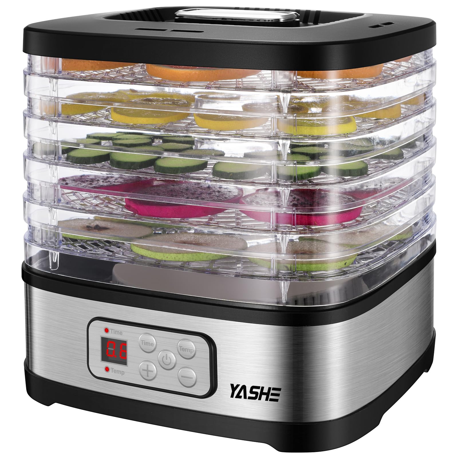 YASHE GGJ-261B Essiccatore Alimentare, 5 Vassoi, 35-70°C, Timer 72h, 240W | Flusso d’aria 360° | Spazio regolabile | Senza BPA | Lavabile in lavastoviglie | Silenzioso | Protezion…