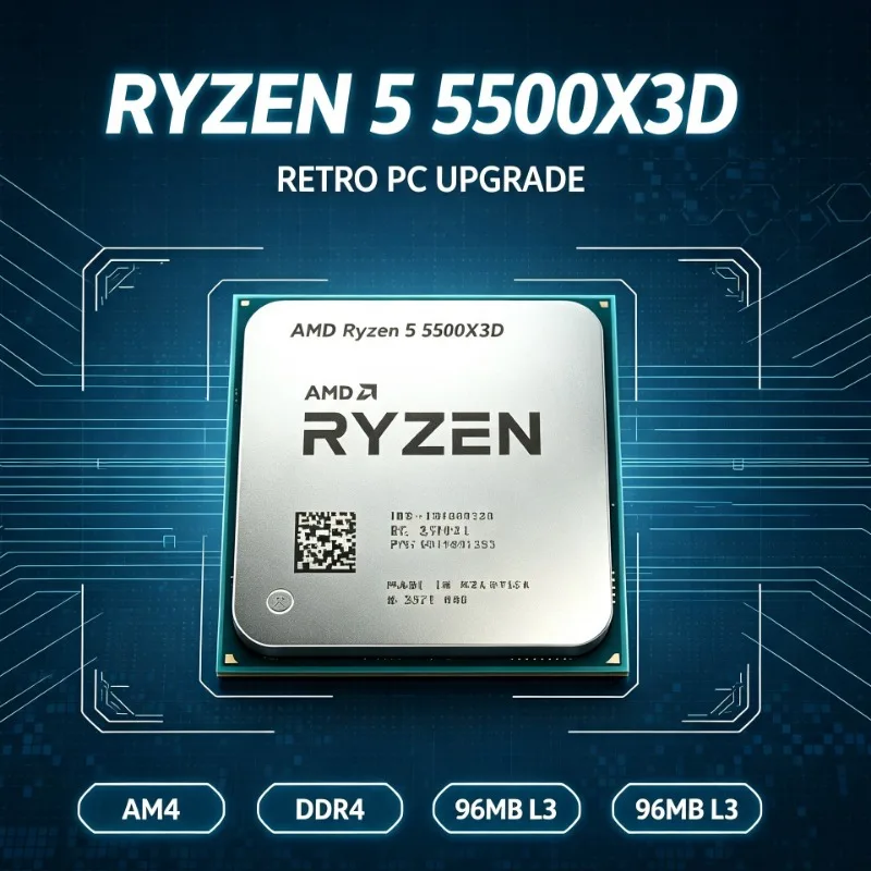 Processore AMD Ryzen5 5500X3D per Gaming ad Alta Frequenza, 6C12T 3GHz, Socket AM4, Supporto Memoria DDR4, Senza Ventola