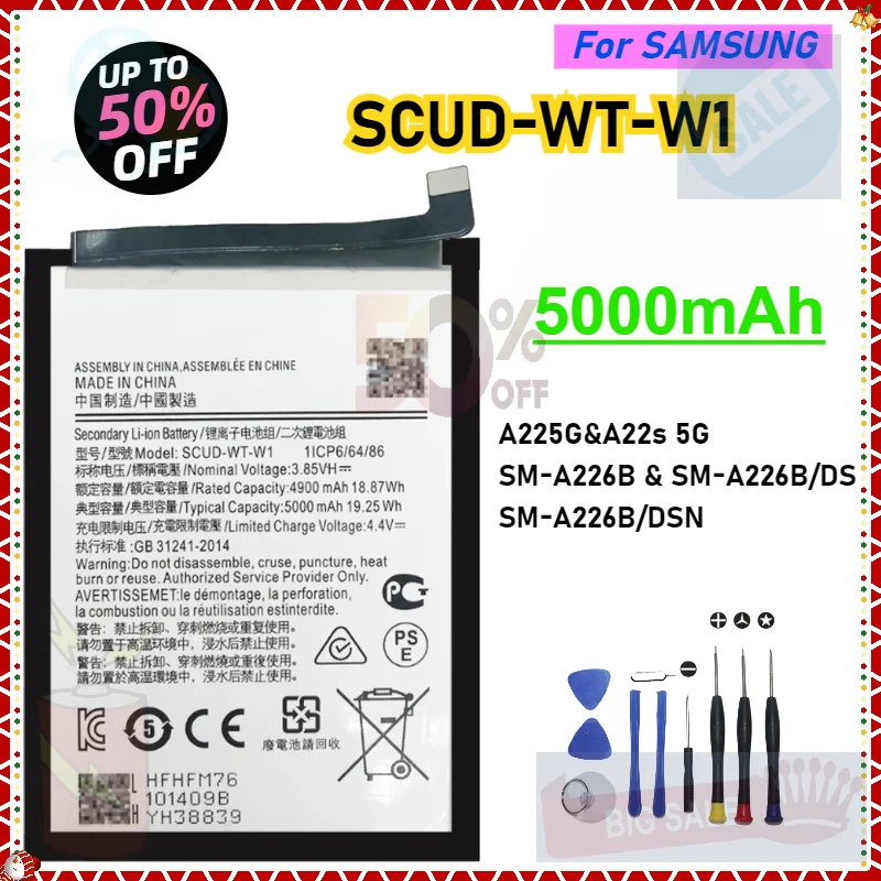 Batteria per Telefono SCUD-WT-W1 ad Alta Capacità 5000mAh per Samsung SM-A226 Galaxy A22 5G A22s 5G SCUD-WT-W1 WT-N1 Batterie di Ricambio