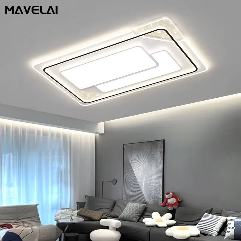 Lampadario a LED Atmosferico per Soggiorno, Rettangolare o Rotondo in Ferro Battuto e Acrilico, Illuminazione da Soffitto per Camera da Letto e Interni